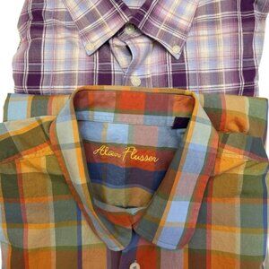 Alan Flusser Men's Shirts Two Button Down Plaid Multi-Color Long Sleeve XL